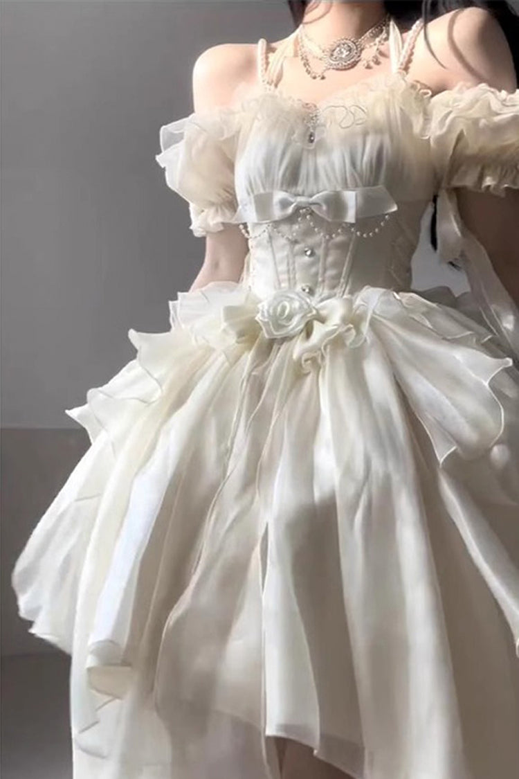 Ivory Bowknot Irregular Sweet Princess Lolita Jsk Dress - Product - 5