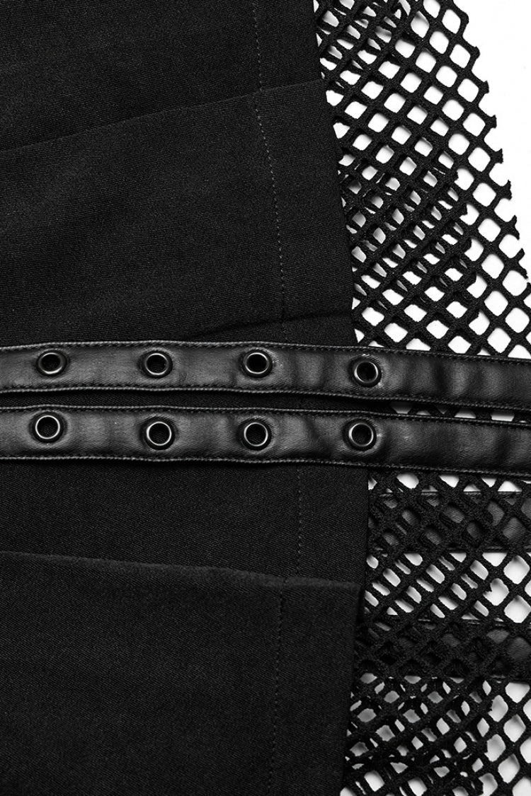 Black Stitching Mesh Straps Pleated Women's Punk Skirt - Product - 8