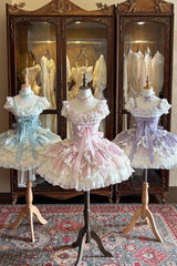 Pink [Floral Dream] Short Sleeves Multi-Layered Ruffle Embroidery Bowknot Lace-Up Sweet Elegant Ballet Lolita Jsk Dress - Product - 4