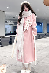 [Cute Bear] Long Sleeves Bowknot Sweet Lolita Long Coat 2 Colors - Pink - 1