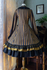 Point Manor Stand Collar Long Sleeves Multi-layer Striped Print Ruffle Gothic Lolita Dress 4 Colors - Product - 9
