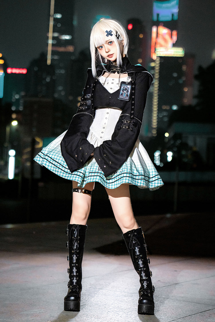 Black/White [Electronic Cat] Print Future Suit Gothic Cool Lolita Dress - Product - 7