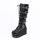 Black Cross Adornment High Platform Lolita Boots - Product - 3