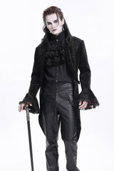 Black Stand Collar Swallow-tailed Long Sleeves Lace Men's Gothic Jacket - Product - 7