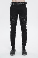 Black Thigh Position Buckle Splice Men's Punk Pants - Black - 1