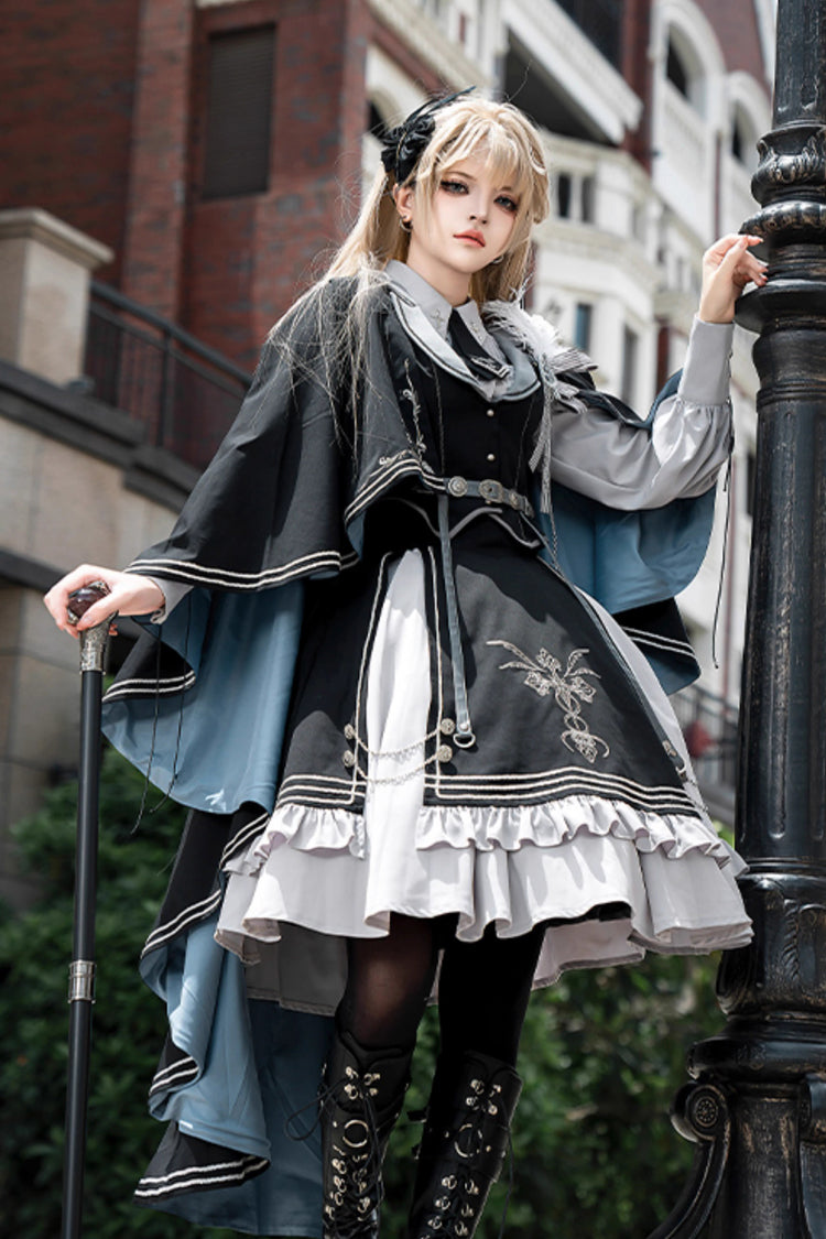 Black/Blue [Dark Knight Contract] Print Ruffle Gothic Military Elegant Lolita Skirt - Product - 6