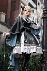 Black/Blue [Dark Knight Contract] Print Ruffle Gothic Military Elegant Lolita Skirt - Product - 6