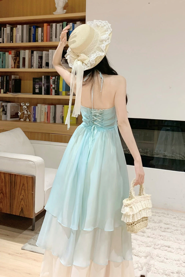 Mint Green [Dreaming About The Sea] Sleeveless Triple-Layered Ruffle Lace-Up Sweet Lolita Jsk Dress - Product - 5