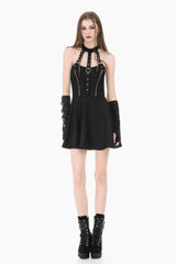 Black Buckled Zippered Women's Punk Halterneck Dress - Product - 12