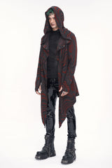 Red Irregular Multi Chain Men's Gothic Coat With Hood - Product - 6