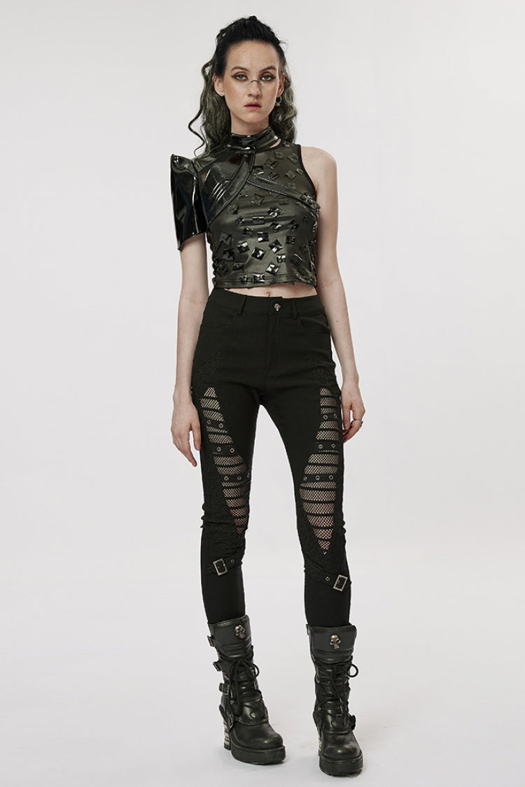 Black Stand Collar Women's Punk Patent Leather Body Harness - Product - 4