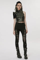 Black Stand Collar Women's Punk Patent Leather Body Harness - Product - 4