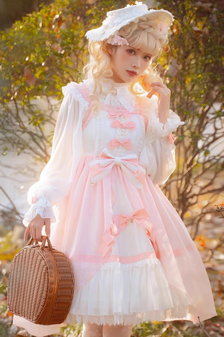 White/Pink Ruffle Cardigan Bowknot Sweet Princess Plus Size Lolita Jsk Dress - Product - 5