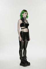 Black Cut-Out Spliced Eyelet Mesh Women's Punk Leggings - Product - 2