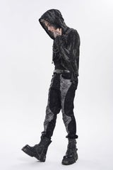 Grey Printed Cut-Out Spliced Color-Blocked Men's Punk Cool Pants - Product - 3