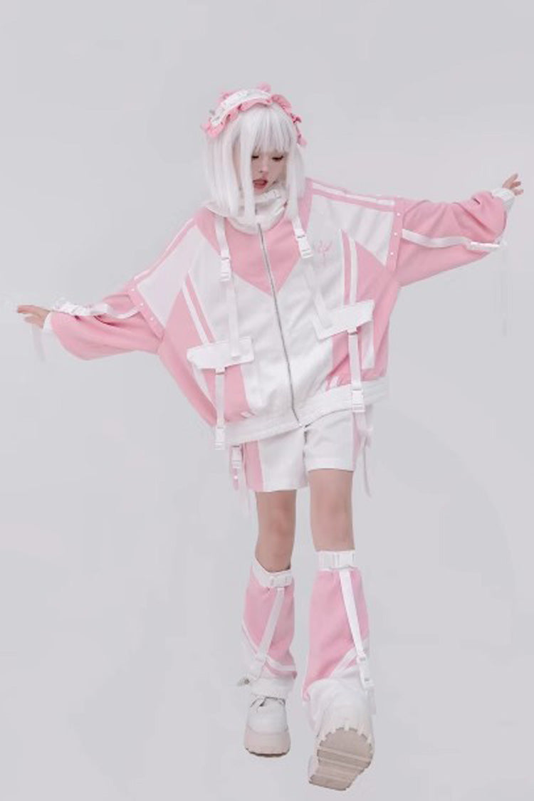 [Wing Light Machinery] Long Sleeves Print Jirai Kei Cool Coat 4 Colors - Pink/White - 7