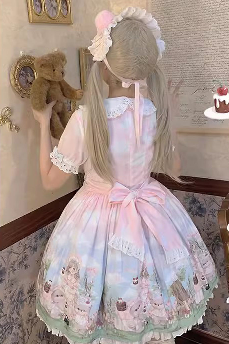 Multi-Color Neverland Manor Spring Bear Print Ruffle Bowknot Sweet Lolita Dress - Product - 7