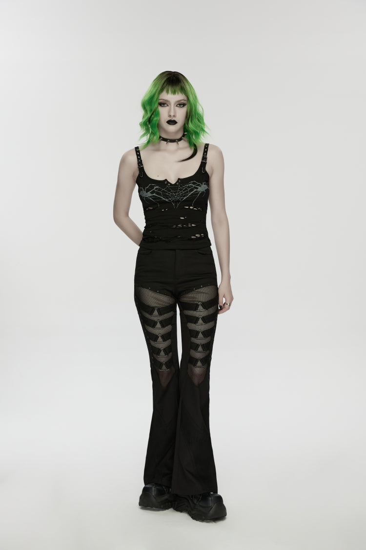 Black Spliced Slim Eyelet Women's Punk Pants - Product - 9