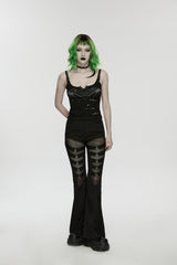Black Spliced Slim Eyelet Women's Punk Pants - Product - 9