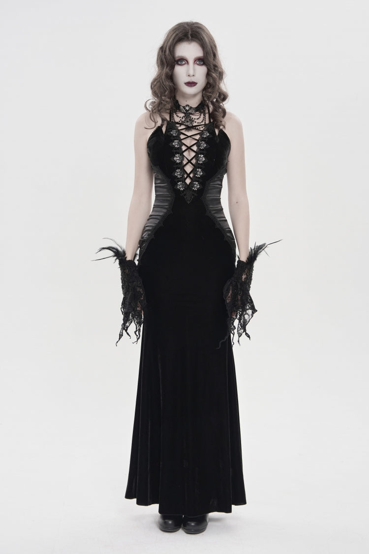 Black Off Shoulder Sleeveless Hanayome Spliced Lace-Up Slim Pleated Women's Gothic Jsk Dress - Product - 10