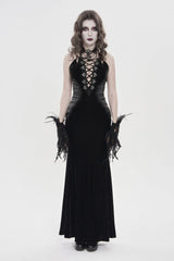 Black Off Shoulder Sleeveless Hanayome Spliced Lace-Up Slim Pleated Women's Gothic Jsk Dress - Product - 10