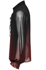Black/Red Lapel Collar Gradient Sheer Men's Gothic Blouse - Product - 6