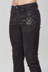 Black Basic Funds Metal Pentagram Crackle Punk Slim Men's Pants - Product - 6