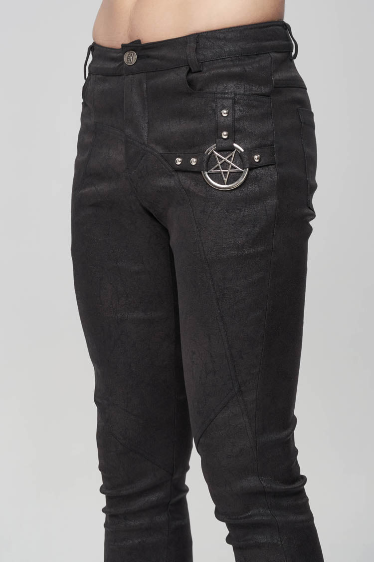 Black Basic Funds Metal Pentagram Crackle Punk Slim Men's Pants - Product - 6
