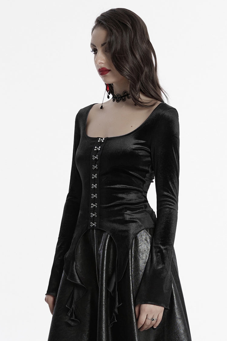 Black Long Sleeves Gradient Irregular Women's Gothic Blouse - Product - 2