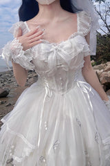 White [Love Is Coming] Multi-layer Ruffle Embroidery Bowknot Sweet Princess Lolita Jsk Dress - Product - 8