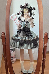 [Strawberry and Mint Chocolate] Double-Layered Printed Bow Lace-Up Irregular Sweet Lolita Dress 2 Colors - Product - 7