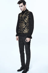 Black/Gold Short Big Jacquard Pattern Men's Gothic Waistcoat - Product - 3