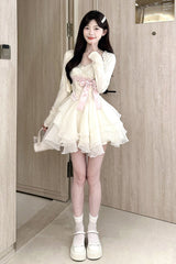 Ivory [Radiant Heiress] Sleeveless Multi-Layered Ruffled Embroidered Bow Pearl Detail Sweet Lolita Jsk Dress - Product - 2