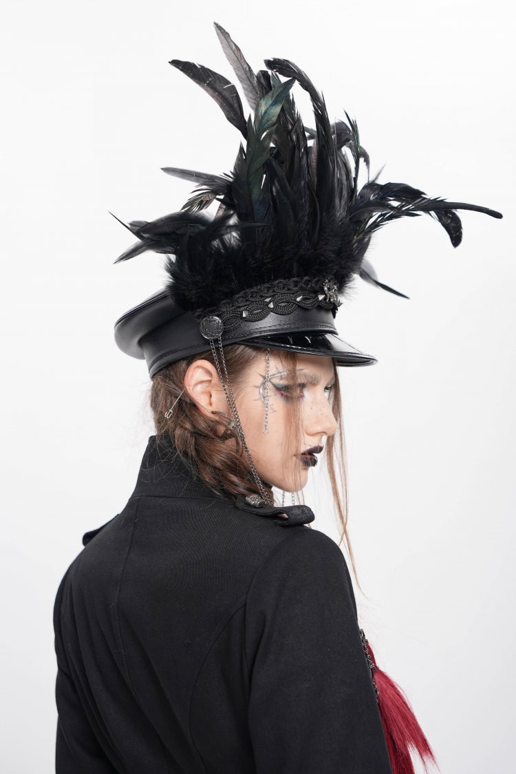Black Women's Punk Cool Skull Plumed Chain Hat - Product - 11