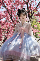 [Peach Blossoms in Spring Fields] Sleeveless Ruffle Bowknot Lace Sweet Chinese Style Lolita Jsk Dress 3 Colors - Product - 19
