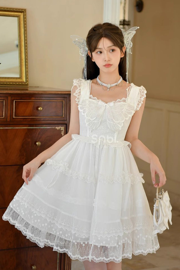White Ruffle Cardigan Bowknot Lace Sweet Princess Lolita Jsk Dress - Product - 5