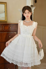 White Ruffle Cardigan Bowknot Lace Sweet Princess Lolita Jsk Dress - Product - 5