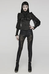 Black Print Stitching Lace Lace-Up Slim Women's Gothic Leggings - Product - 4