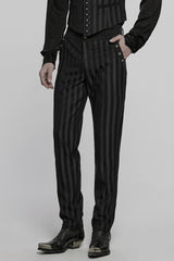 Black High Waisted Striped Print Men's Gothic Suit Pants - Product - 2