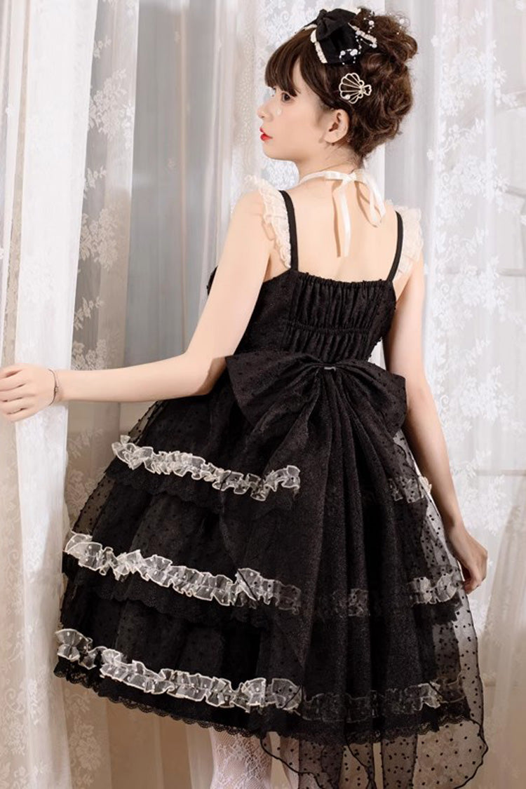 Black [Du Meisha's Star Wish] Sleeveless Triple-Layered Jacquard Ruffle Bowknot Sweet Gothic Lolita Jsk Dress - Product - 3