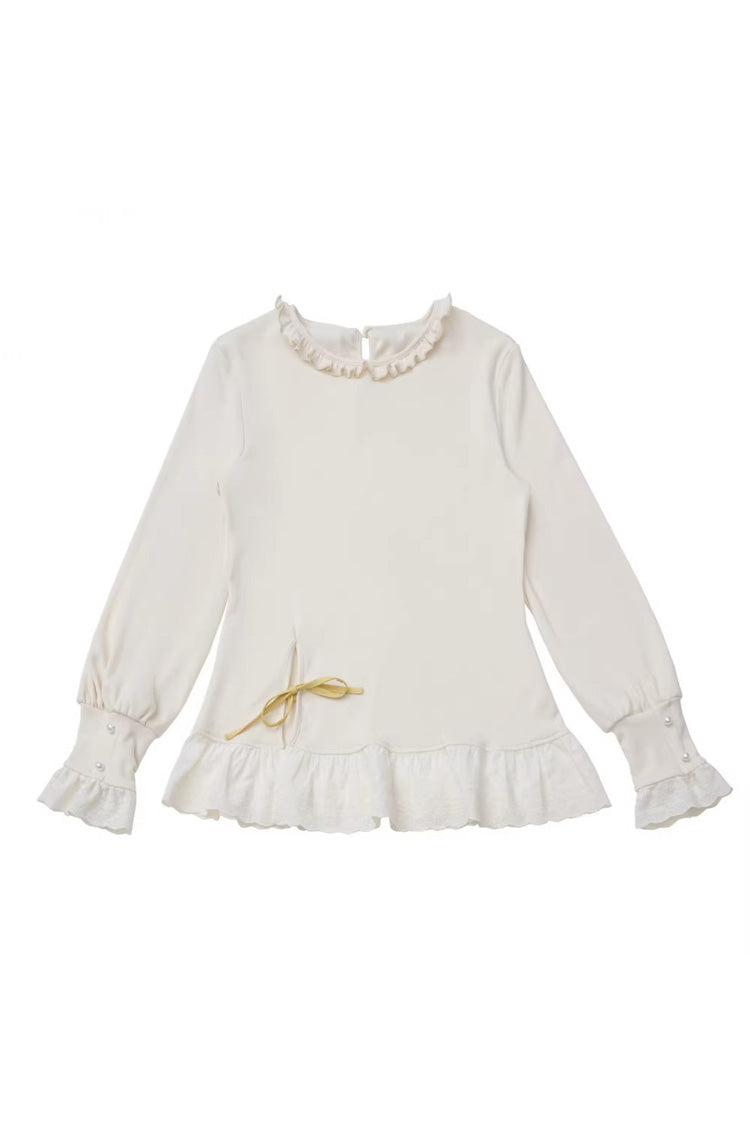 Yellow [Orange Diary] Multi-Layered Printed Embroidered Bow Lace Asymmetric Sweet Lolita Jumper Dress - Top(Only) - 8