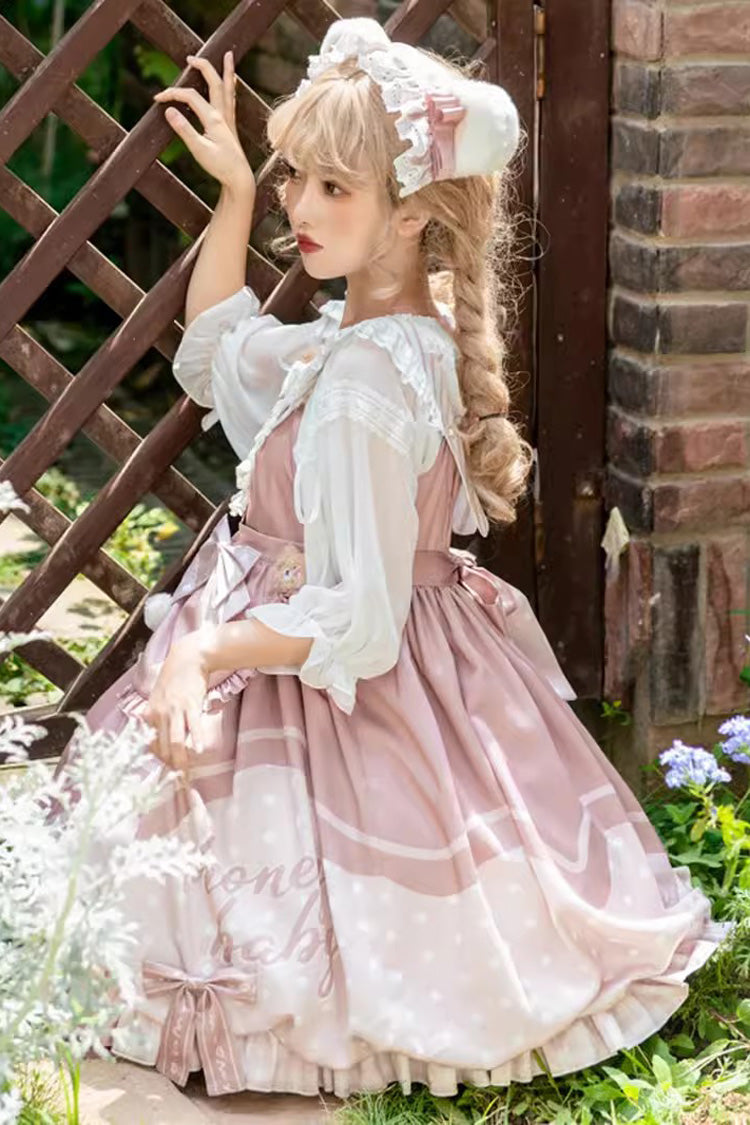 Flesh Pink Bear Bakery Ruffle Bowknot Sweet Princess Lolita Jsk Dress - Product - 5