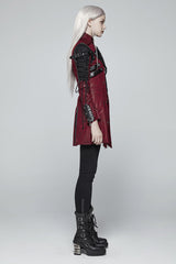 Red Metal Buckle Decoration Zipper Womens Steampunk Windbreaker Coat - Product - 2