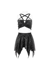 Black Pentagram Print Strap Two Piece Women's Gothic Swimsuit - Product - 6