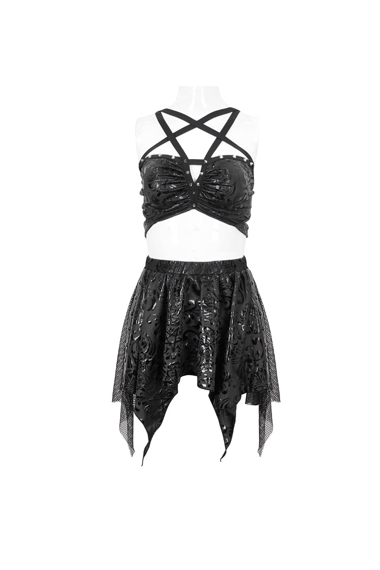 Black Pentagram Print Strap Two Piece Women's Gothic Swimsuit - Product - 6