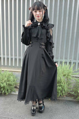 Black Stand Collar Off Shoulder Long Sleeves Hollow Bowknot Slim Jirai Kei Japanese Dress - Product - 5