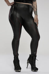 Red/Black Slim Side Zipper Elastic Fashion Hip-Lifting Thin Punk Women's Leggings - Red/Black - 1