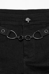 Black Studded Ripped Straps Women's Punk Shorts - Product - 5
