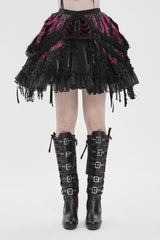 Black/Red  Multi-Layered  Tassels  Chain-Decorated Women's Gothic Skirt - Product - 7