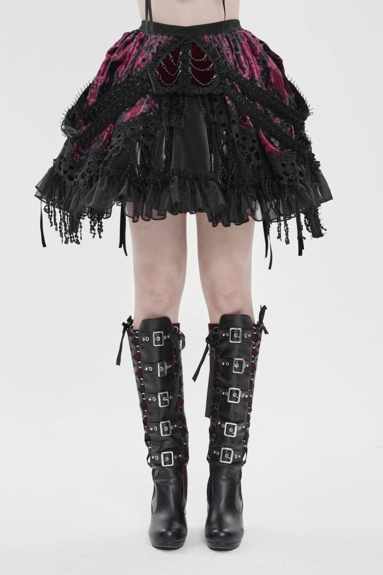 Black/Red  Multi-Layered  Tassels  Chain-Decorated Women's Gothic Skirt - Product - 7